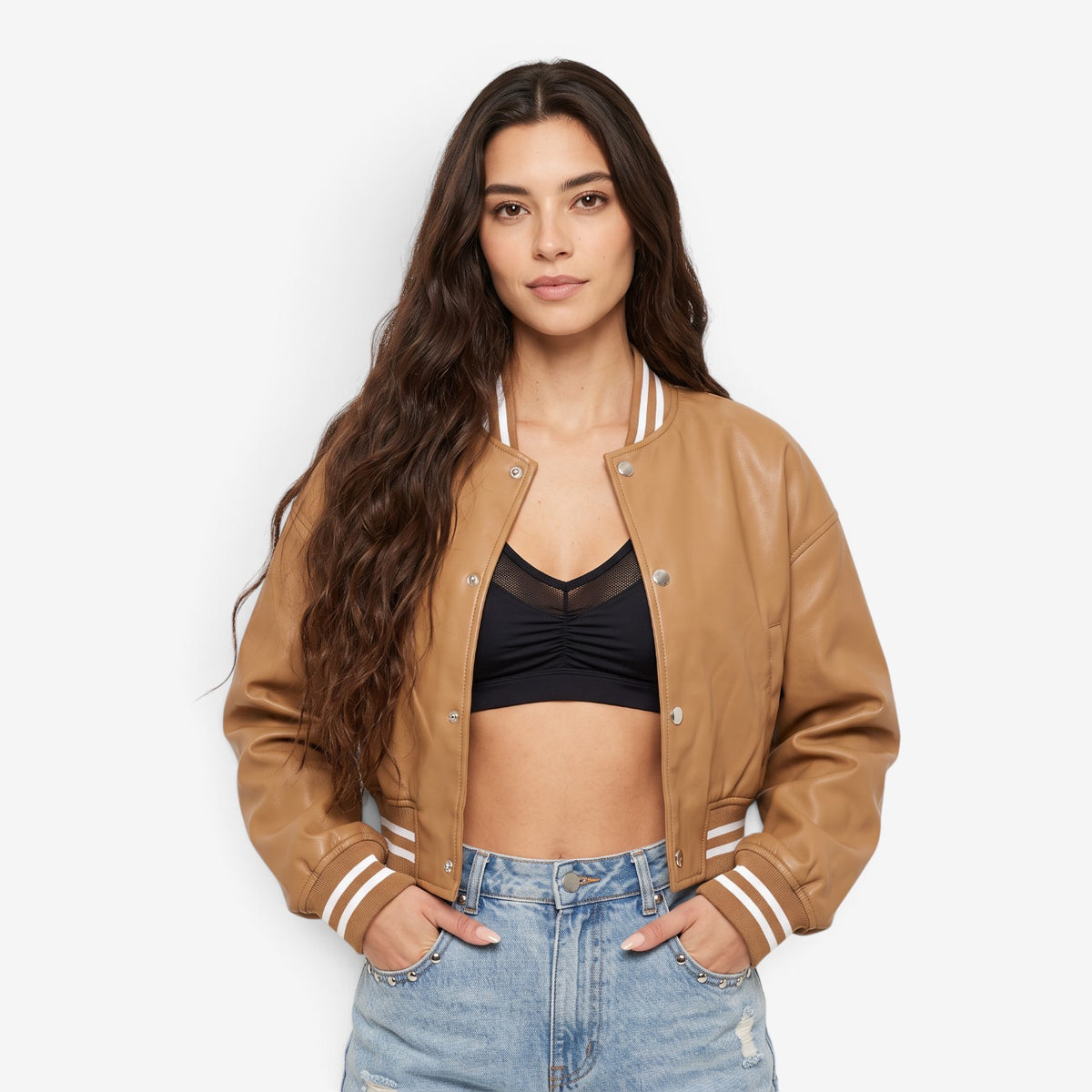 Chaqueta Bomber Efecto Piel para Mujer