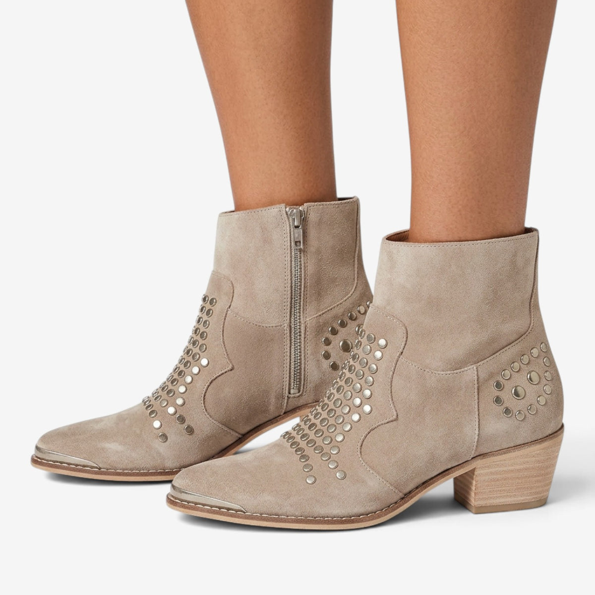 Botines Efecto Ante con Tachuelas para Mujer