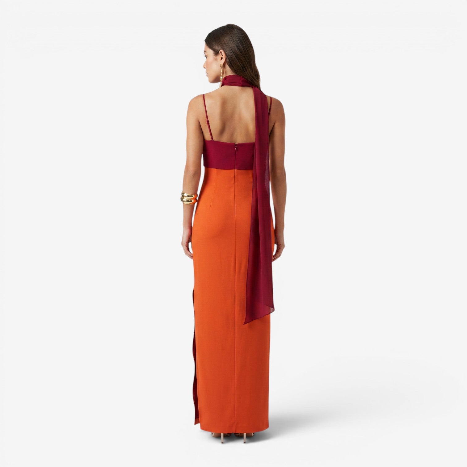 Vestido Largo de Tirantes con Cuello Pañuelo