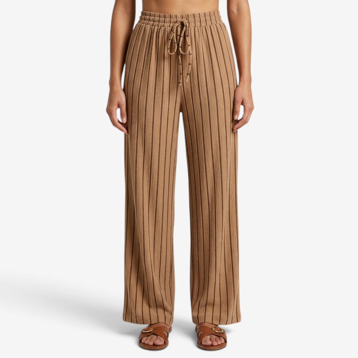 Pantalón Casual de Rayas con Cordón para Mujer