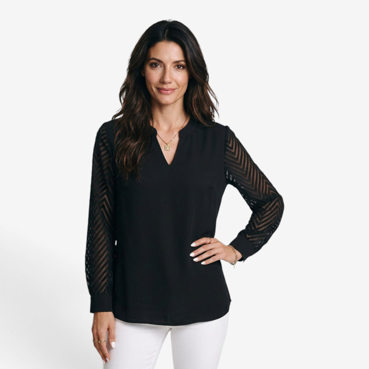 Blusa con Mangas de Gasa y Cuello en V para Mujer