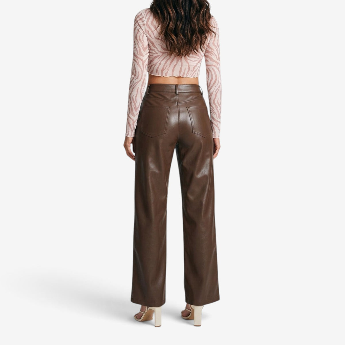 Pantalón de Cuero de Pierna Ancha para Mujer