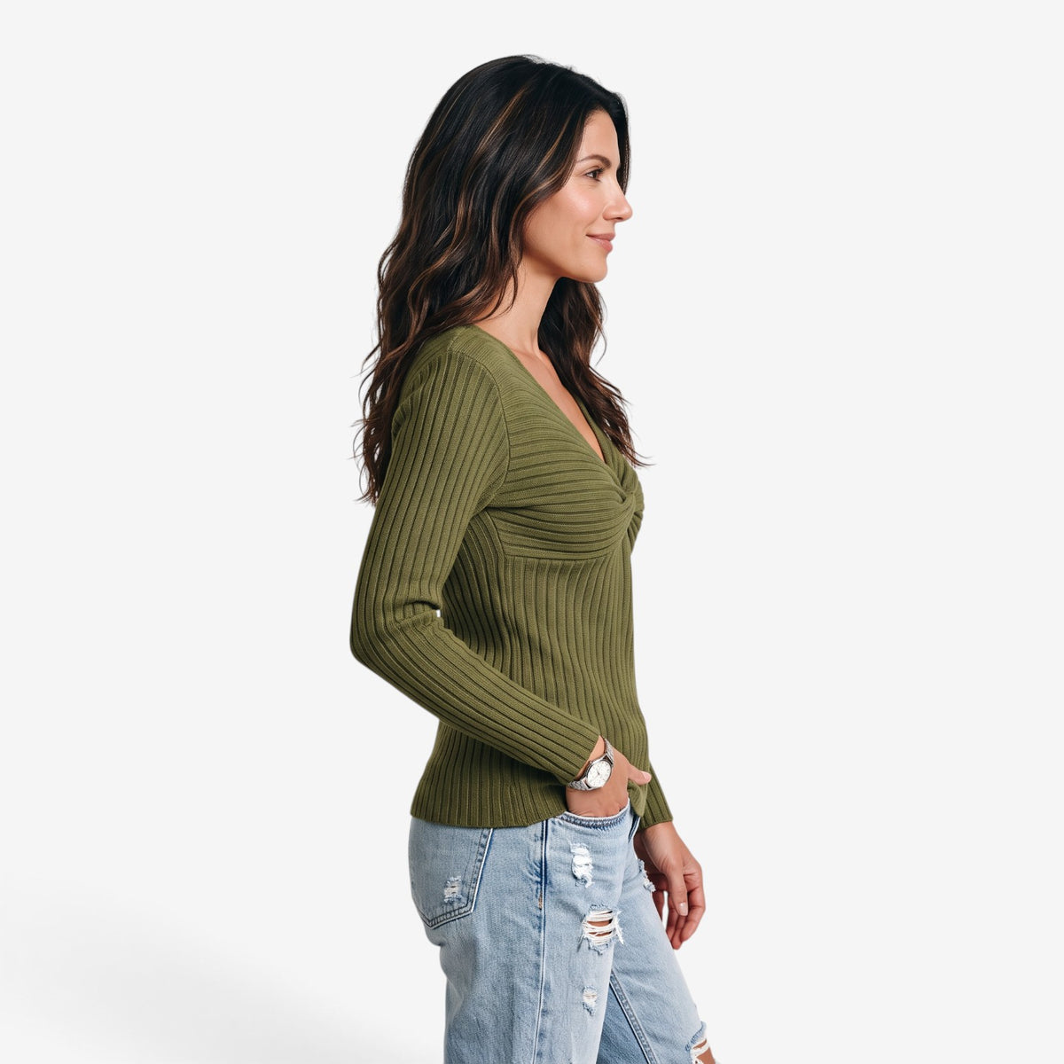 Jersey de Punto con Nudo y Cuello en V para Mujer