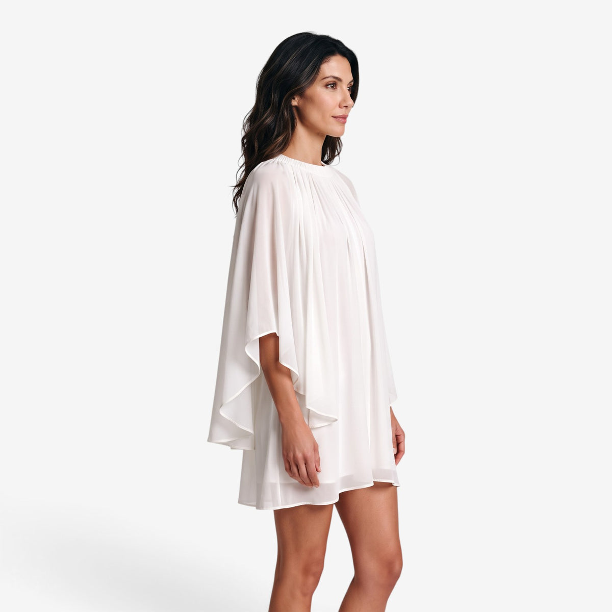 Vestido Corto Fluido con Mangas Murciélago para Mujer