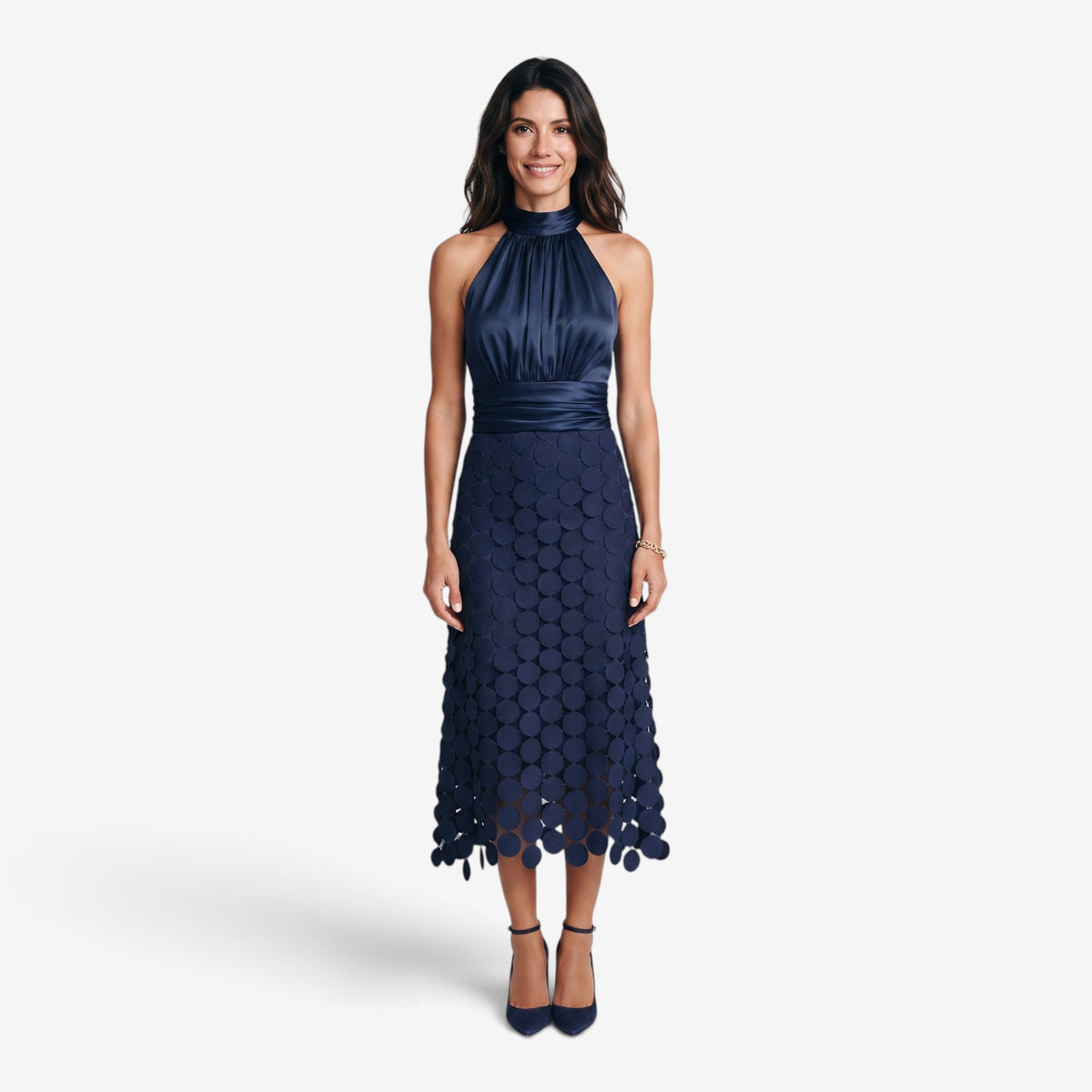 Vestido Midi Halter con Falda Geométrica para Mujer