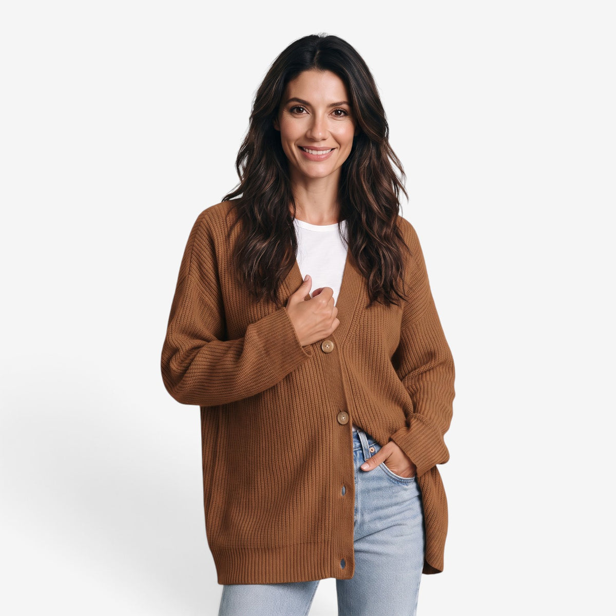 Cárdigan Oversize de Punto con Botones para Mujer