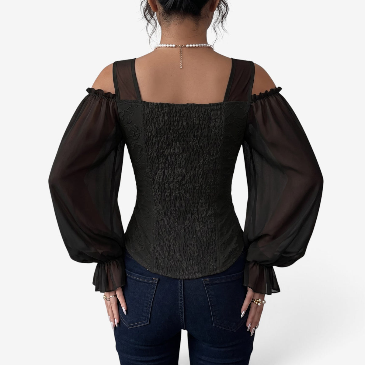 Top Jacquard con Hombros Descubiertos para Mujer