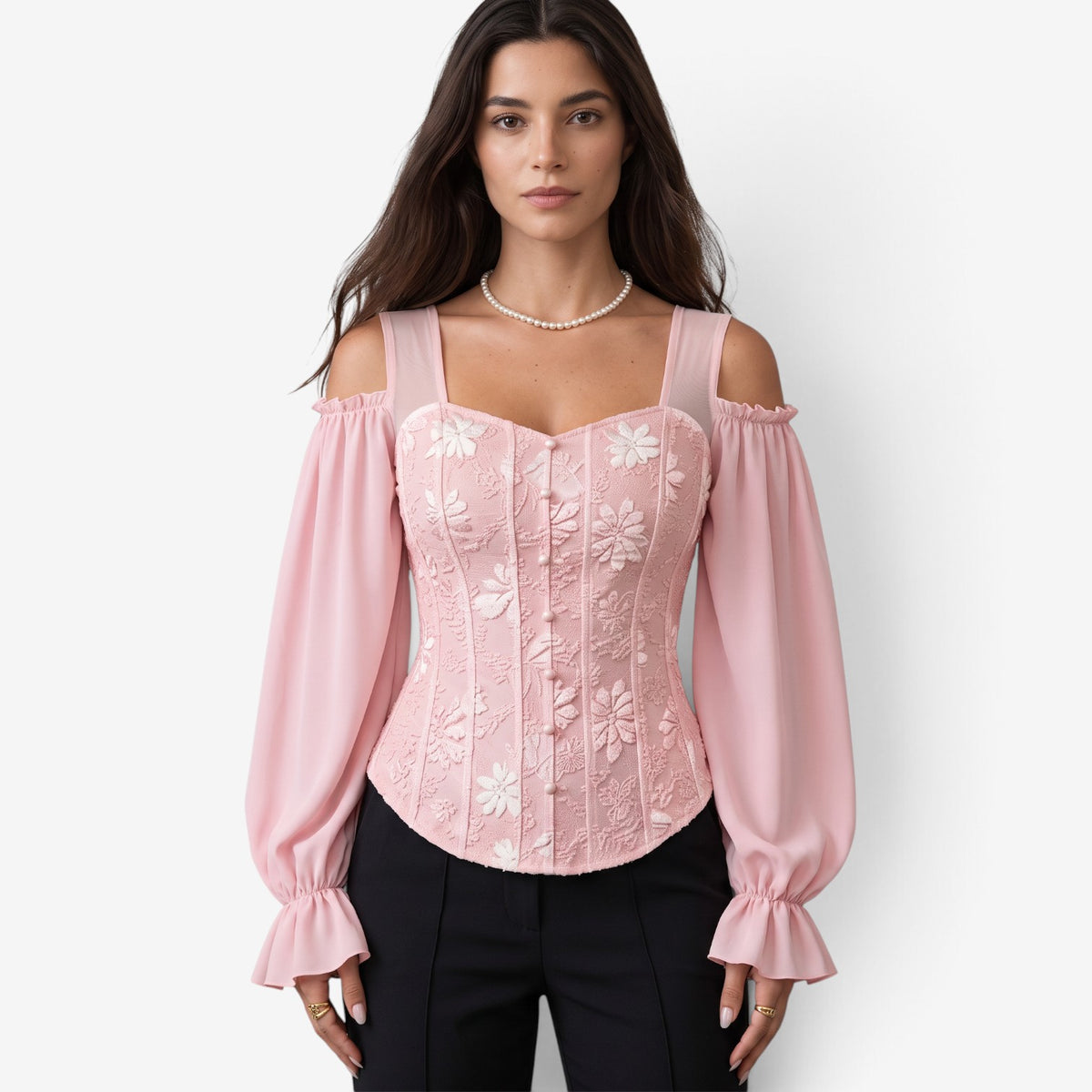 Top Jacquard con Hombros Descubiertos para Mujer