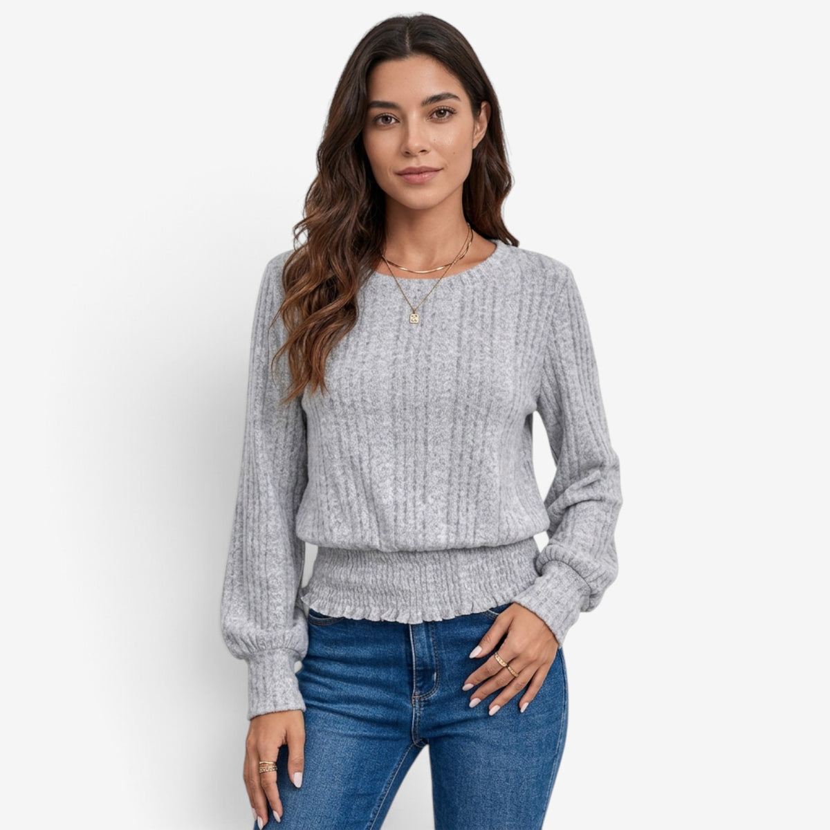 Top de Punto Texturizado con Cintura Fruncida para Mujer