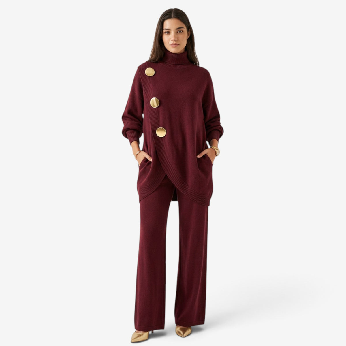 Conjunto de Punto Asimétrico con Botones para Mujer