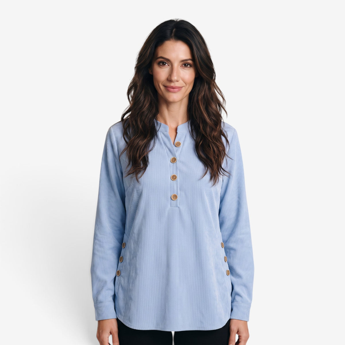 Blusa con Cuello Mao y Botones para Muje