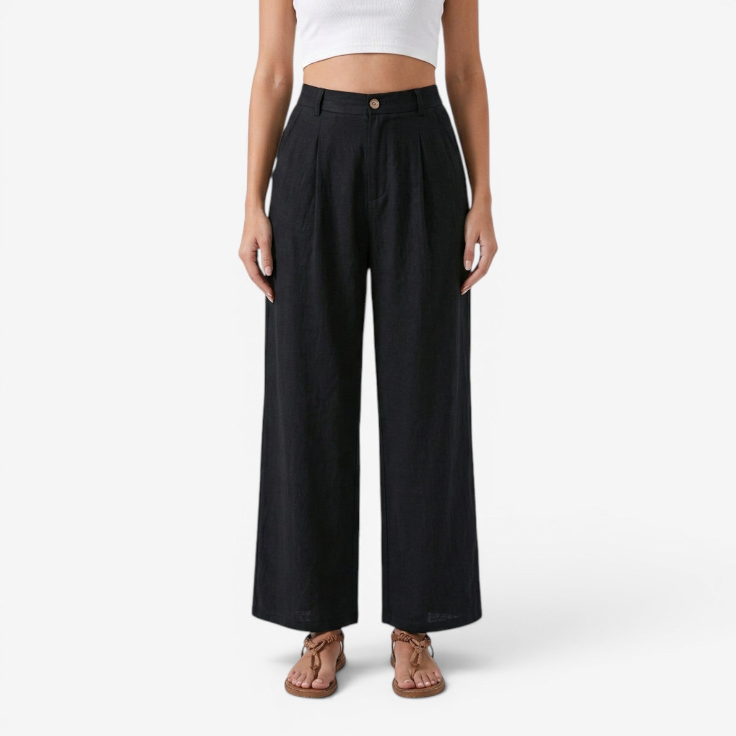 Pantalón de Lino Pierna Ancha para Mujer
