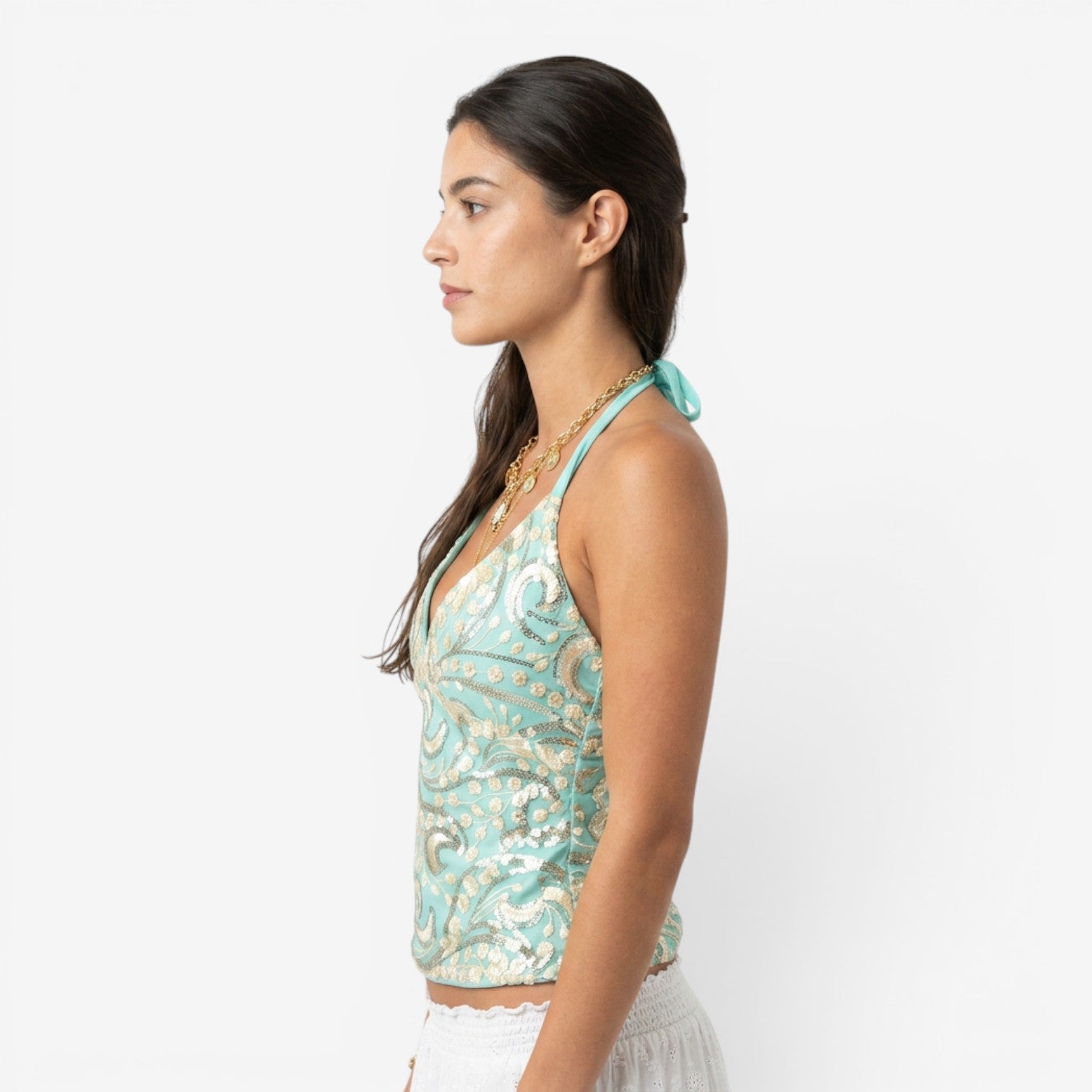 Top Halter con Lentejuelas Brillantes