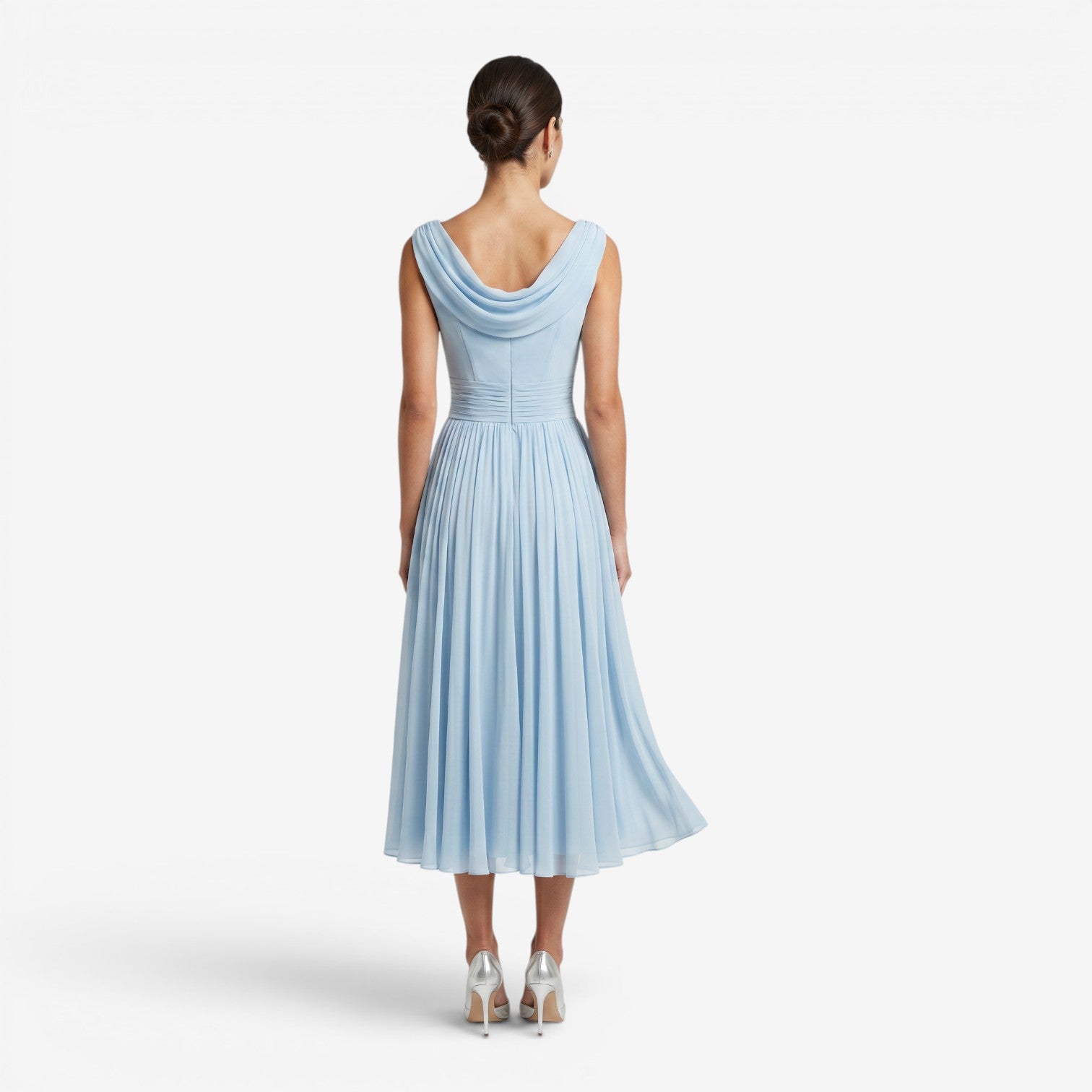 Vestido de Gasa con Escote Barco