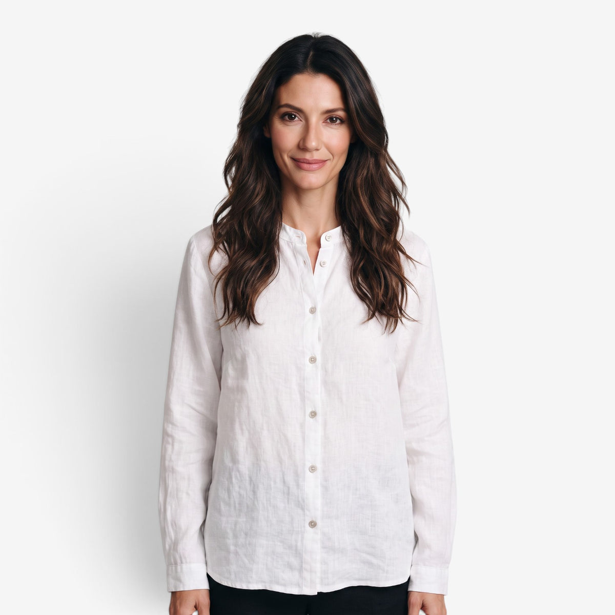 Blusa de Lino y Algodón con Cuello Mao para Mujer