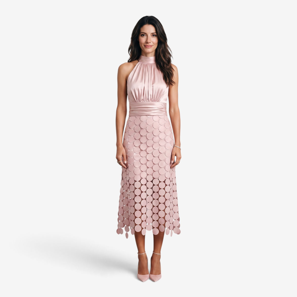 Vestido Midi Halter con Falda Geométrica para Mujer