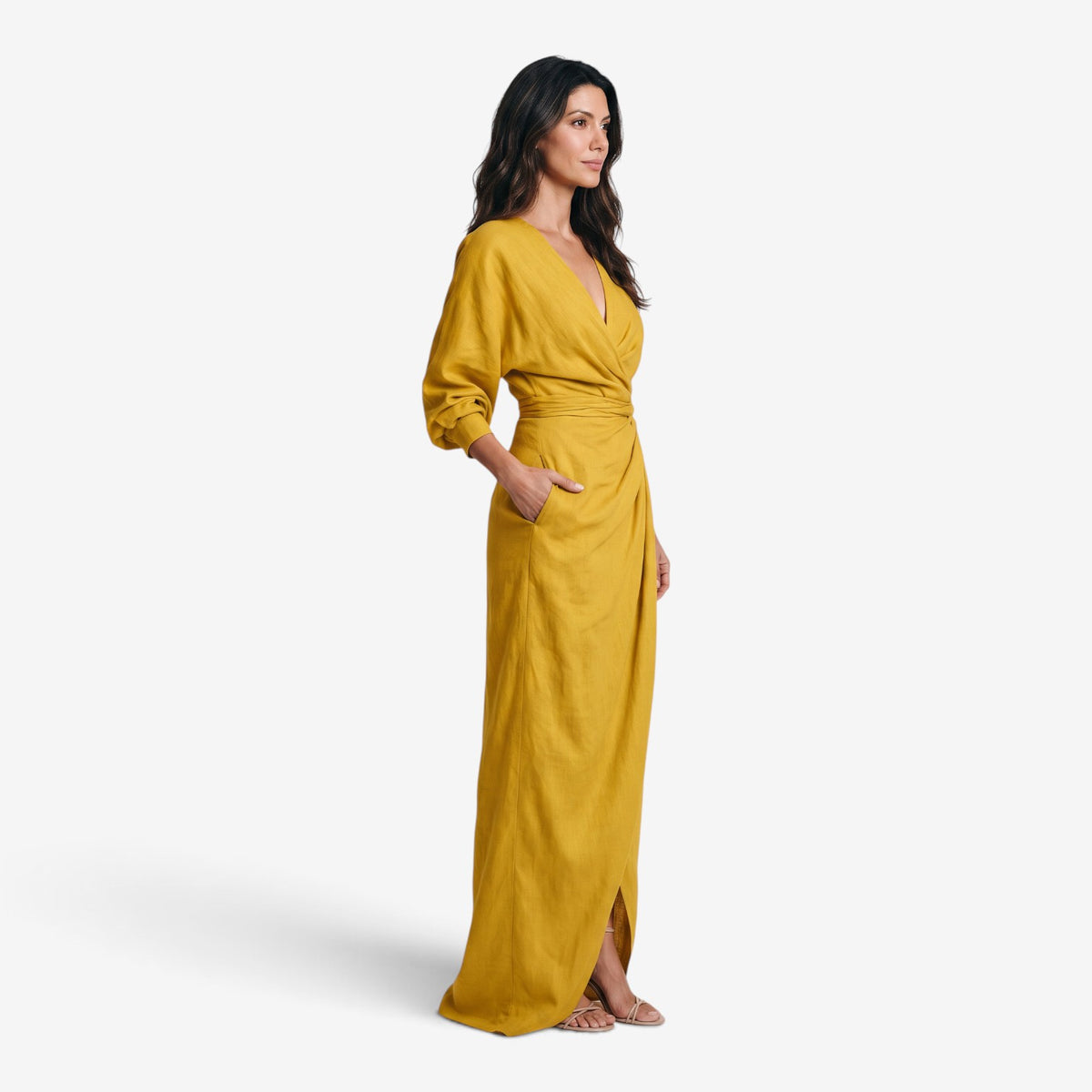 Vestido Largo Cruzado con Escote en V para Mujer