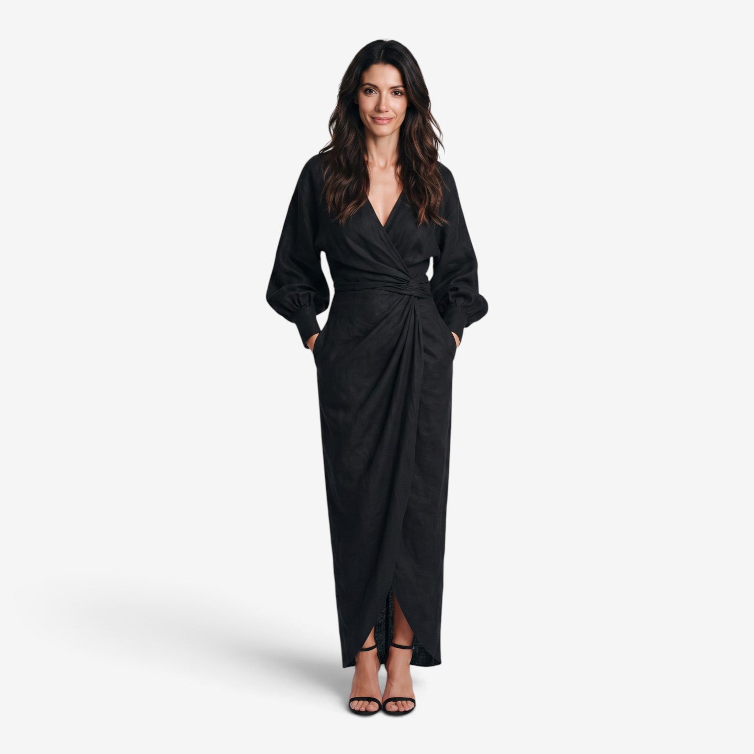 Vestido Largo Cruzado con Escote en V para Mujer