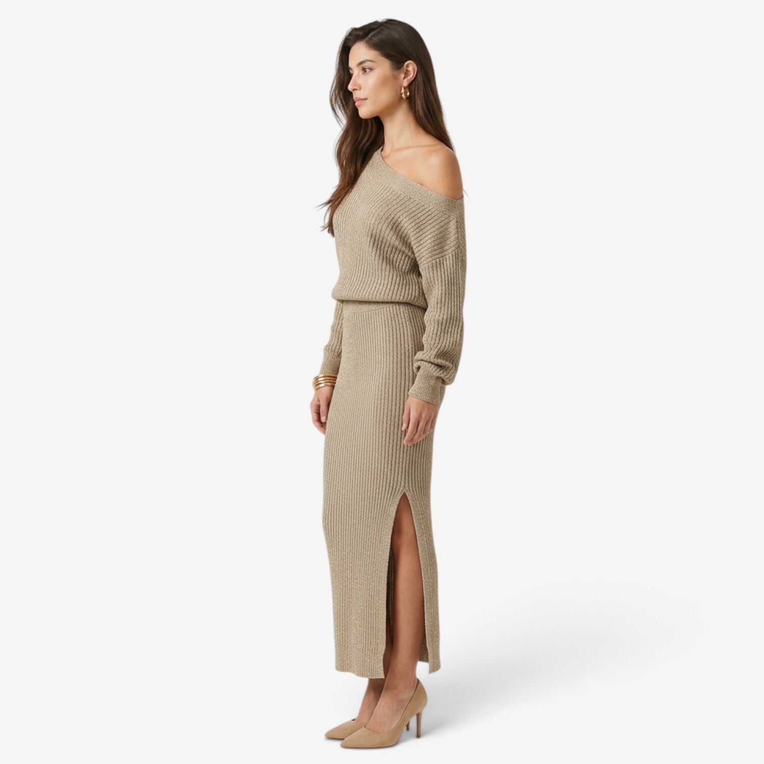 Conjunto de Punto Asimétrico con Falda Larga para Mujer