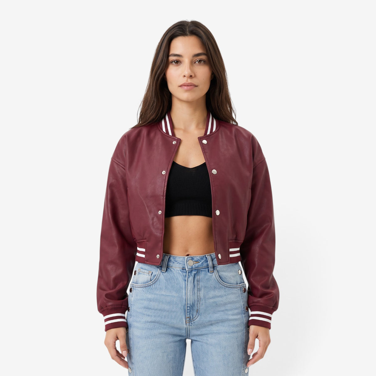 Chaqueta Bomber Efecto Piel para Mujer