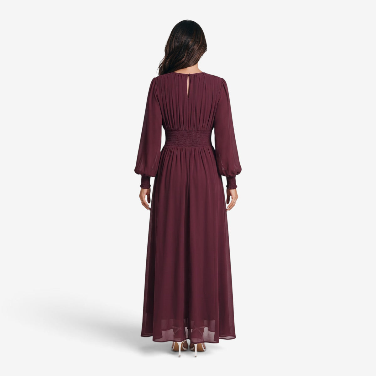 Vestido Largo Drapeado de Manga Larga para Mujer