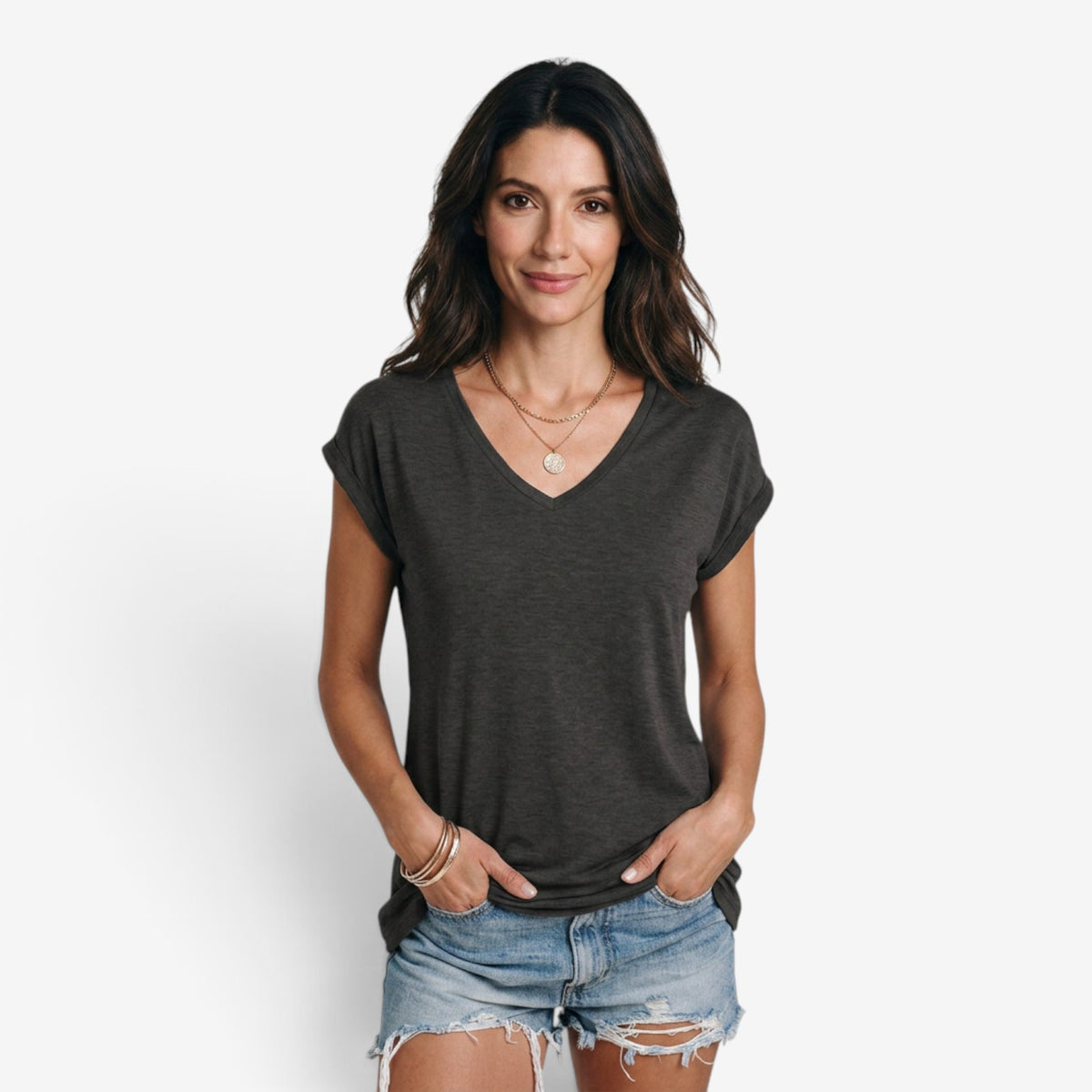 Camiseta Holgada con Cuello en V para Mujer