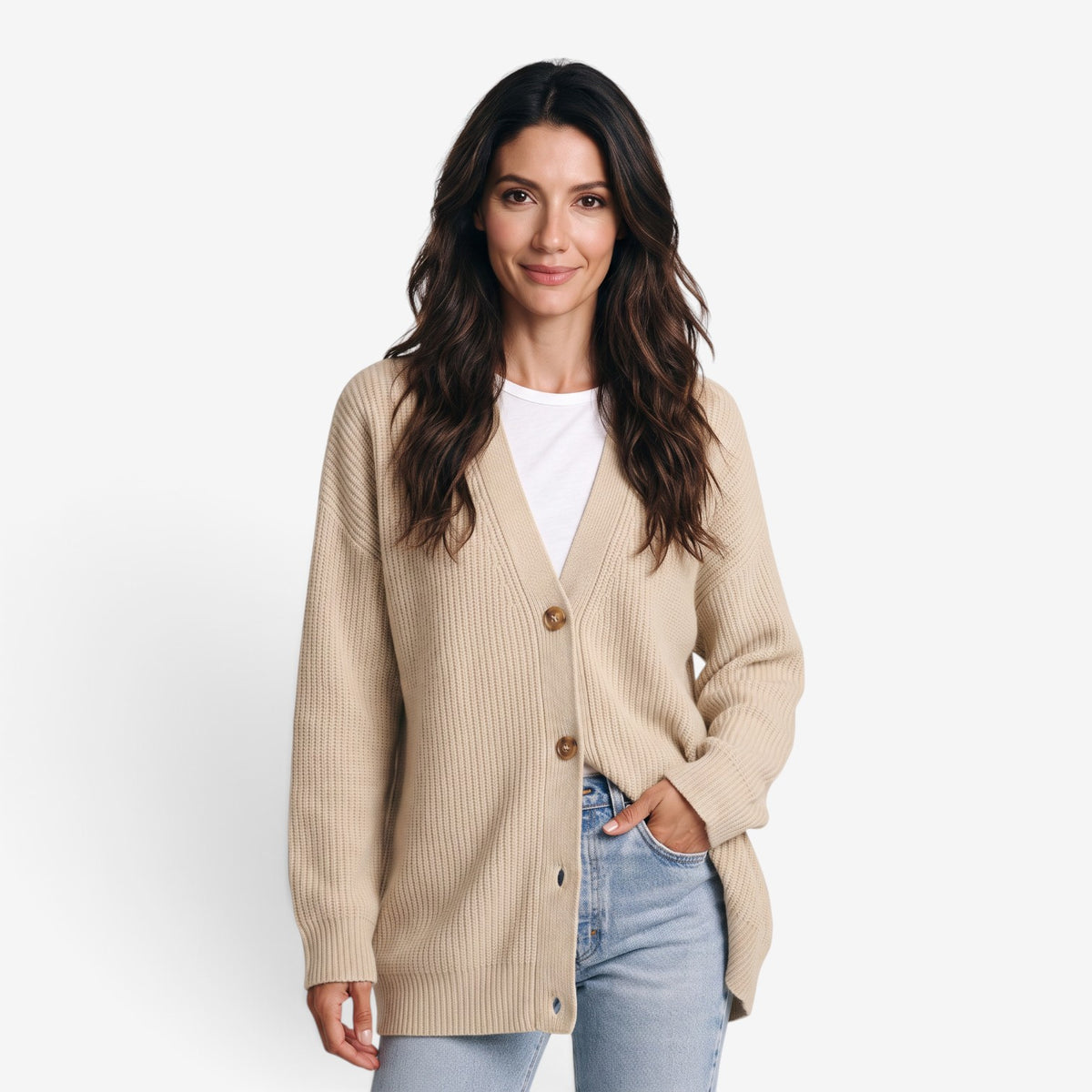 Cárdigan Oversize de Punto con Botones para Mujer