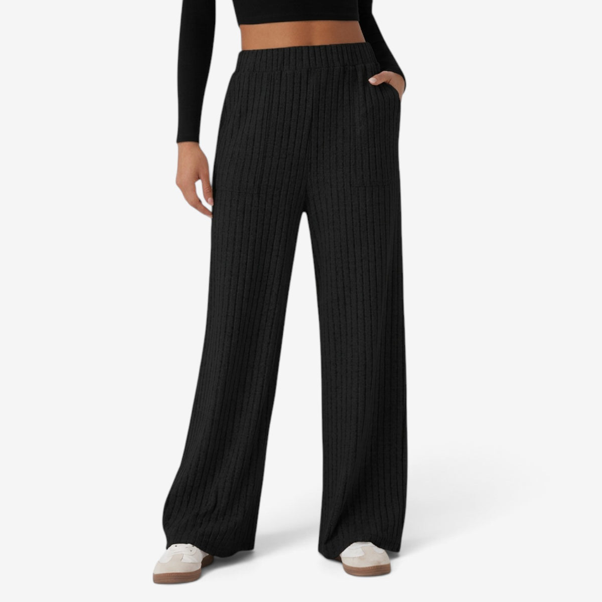Pantalón Ancho de Punto Acanalado para Mujer