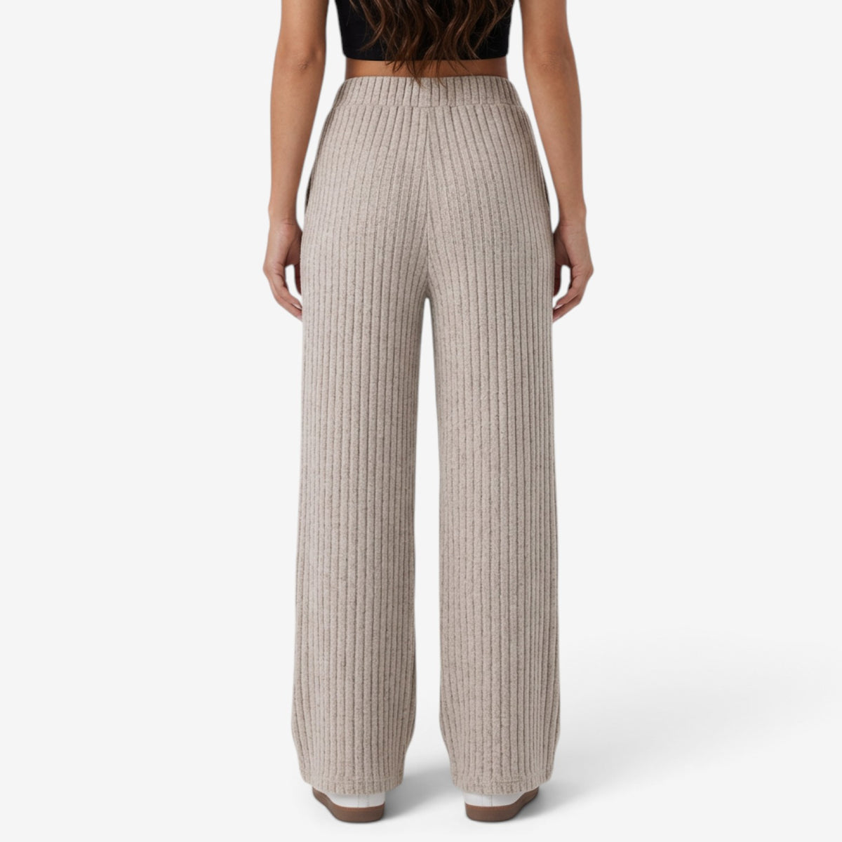 Pantalón Ancho de Punto Acanalado para Mujer
