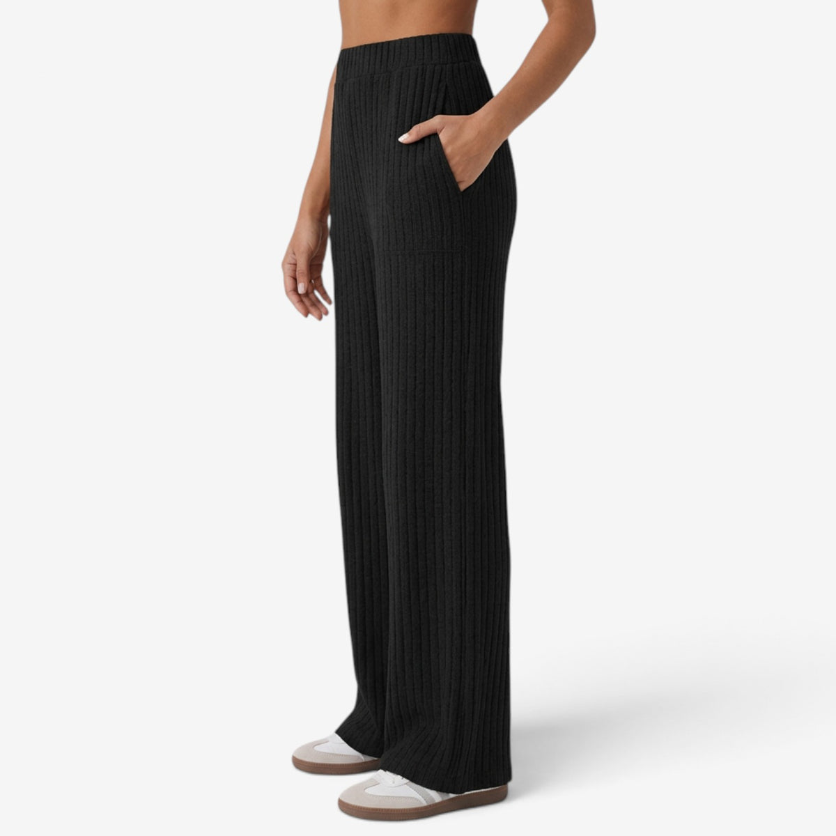 Pantalón Ancho de Punto Acanalado para Mujer