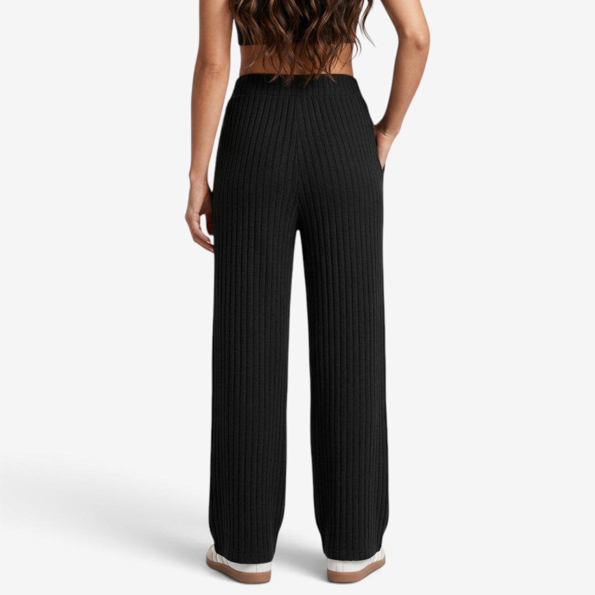 Pantalón Ancho de Punto Acanalado para Mujer