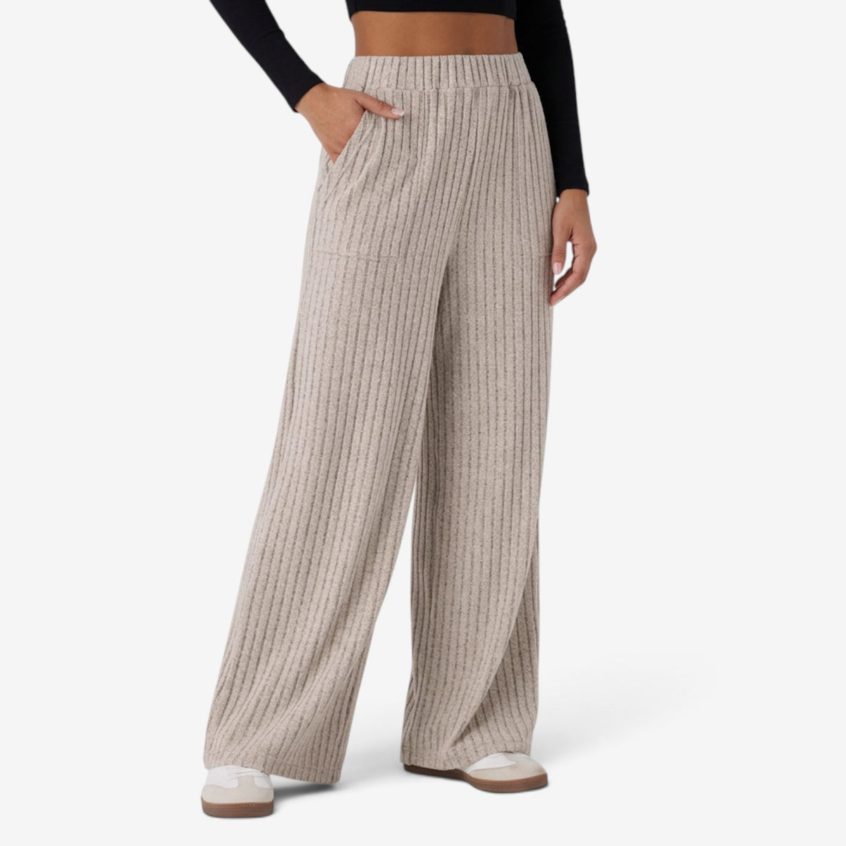 Pantalón Ancho de Punto Acanalado para Mujer
