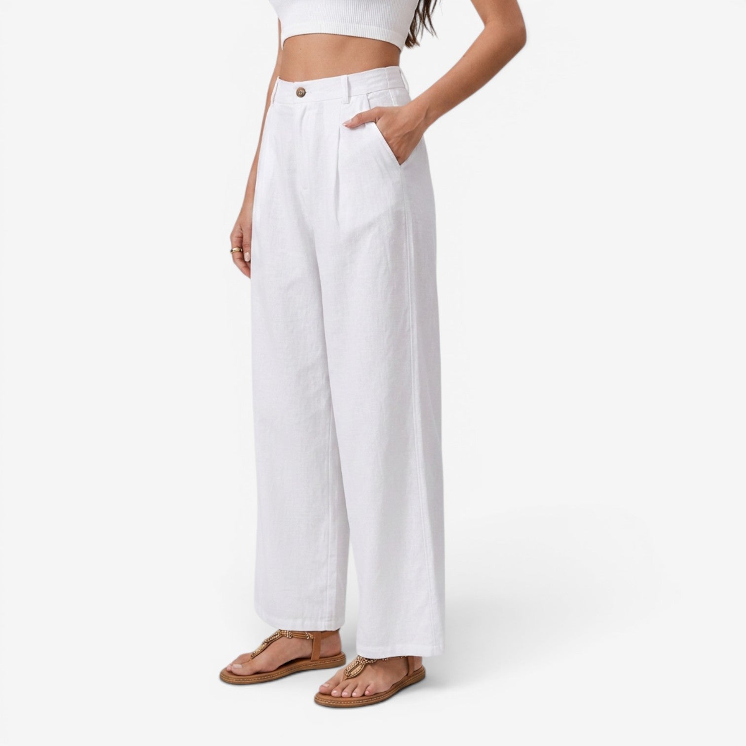 Pantalón de Lino Pierna Ancha para Mujer