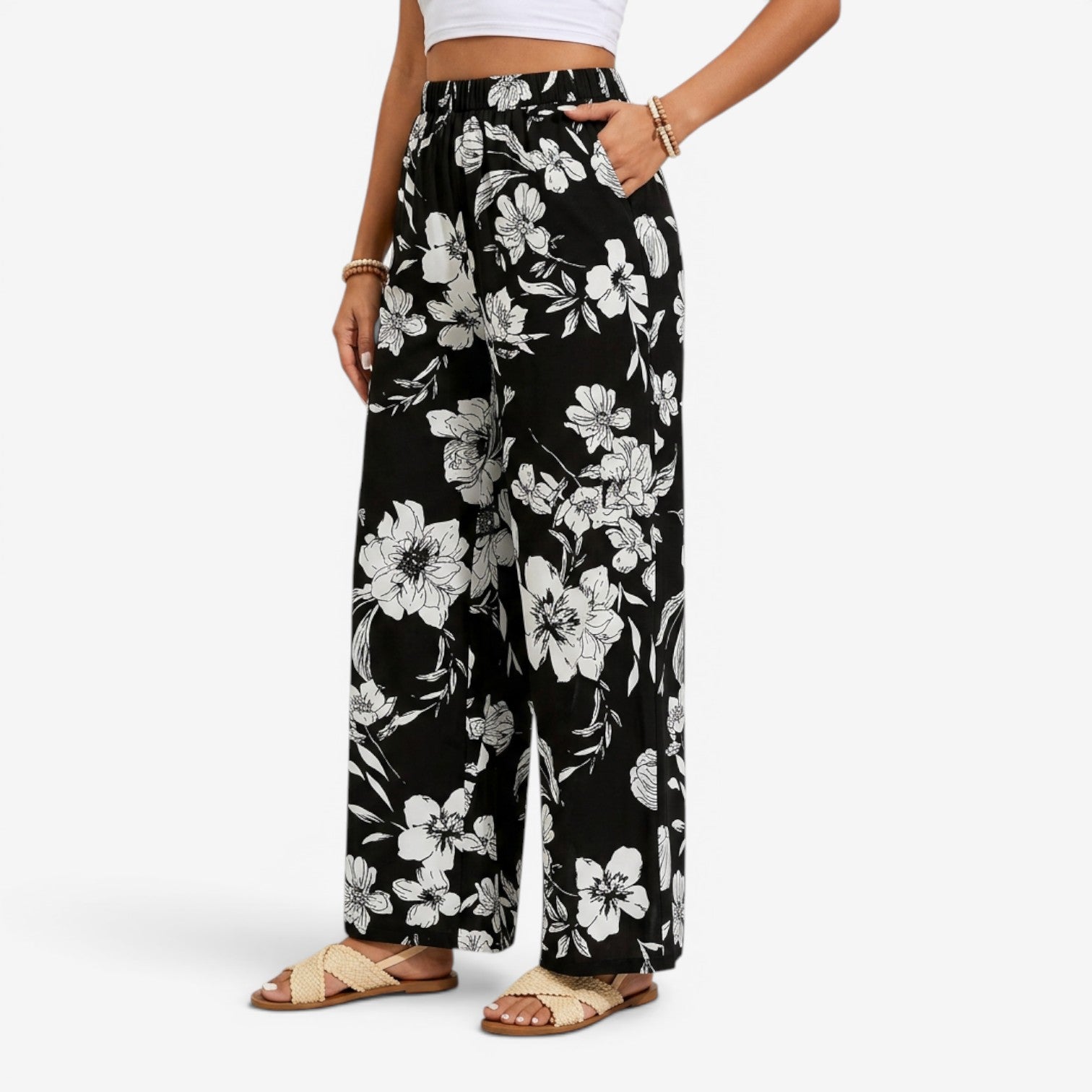 Pantalón Floral de Pierna Ancha