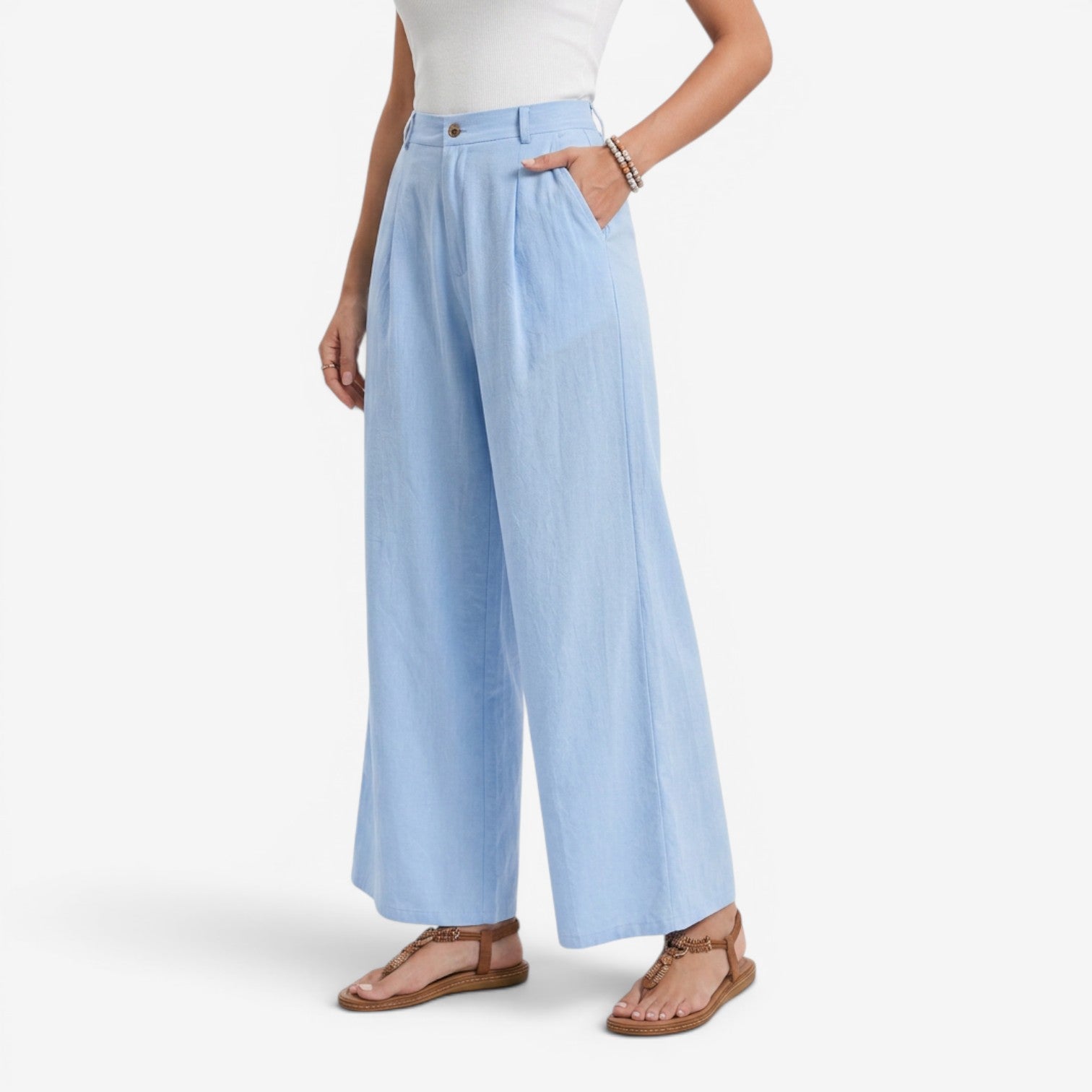 Pantalón de Lino Pierna Ancha para Mujer
