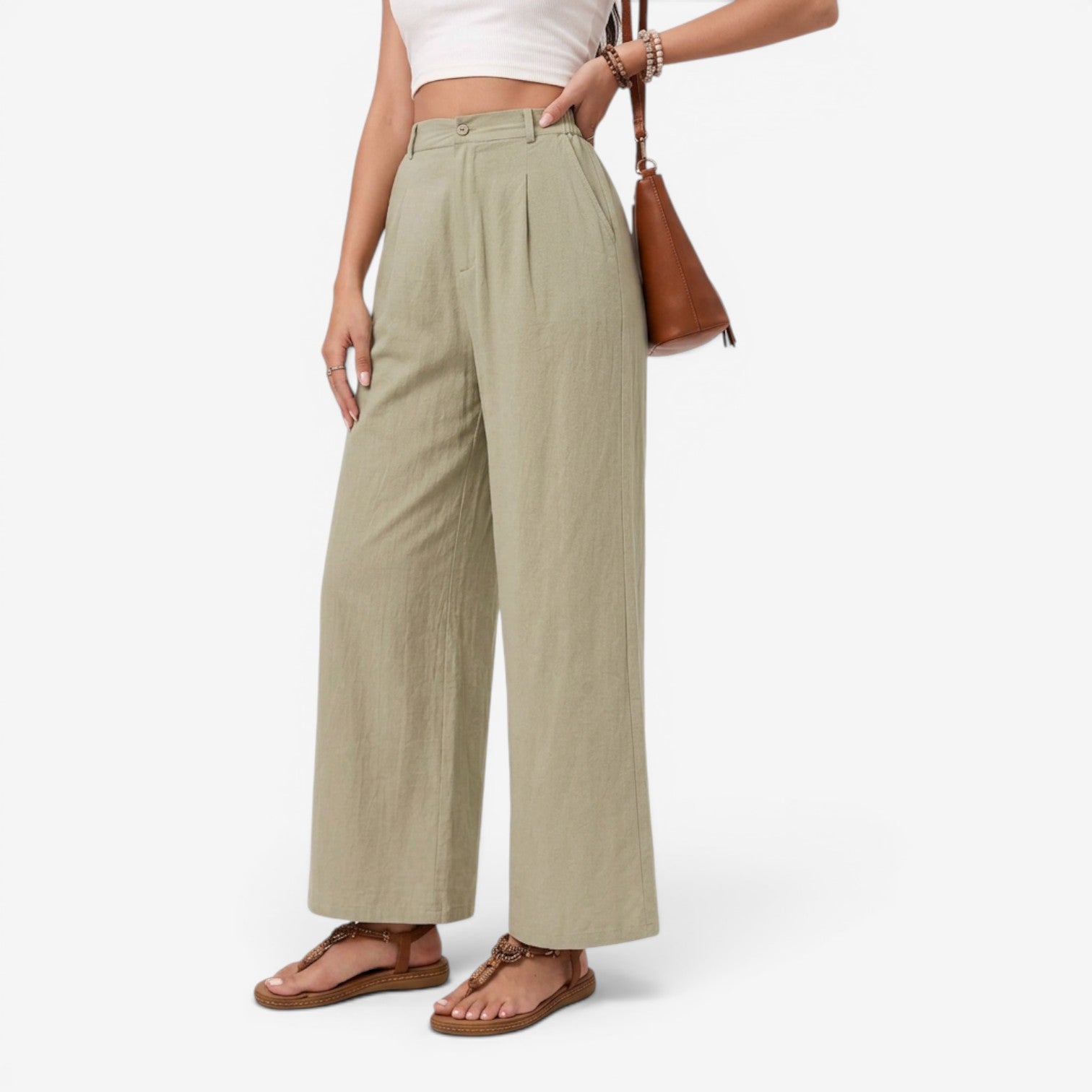 Pantalón de Lino Pierna Ancha para Mujer