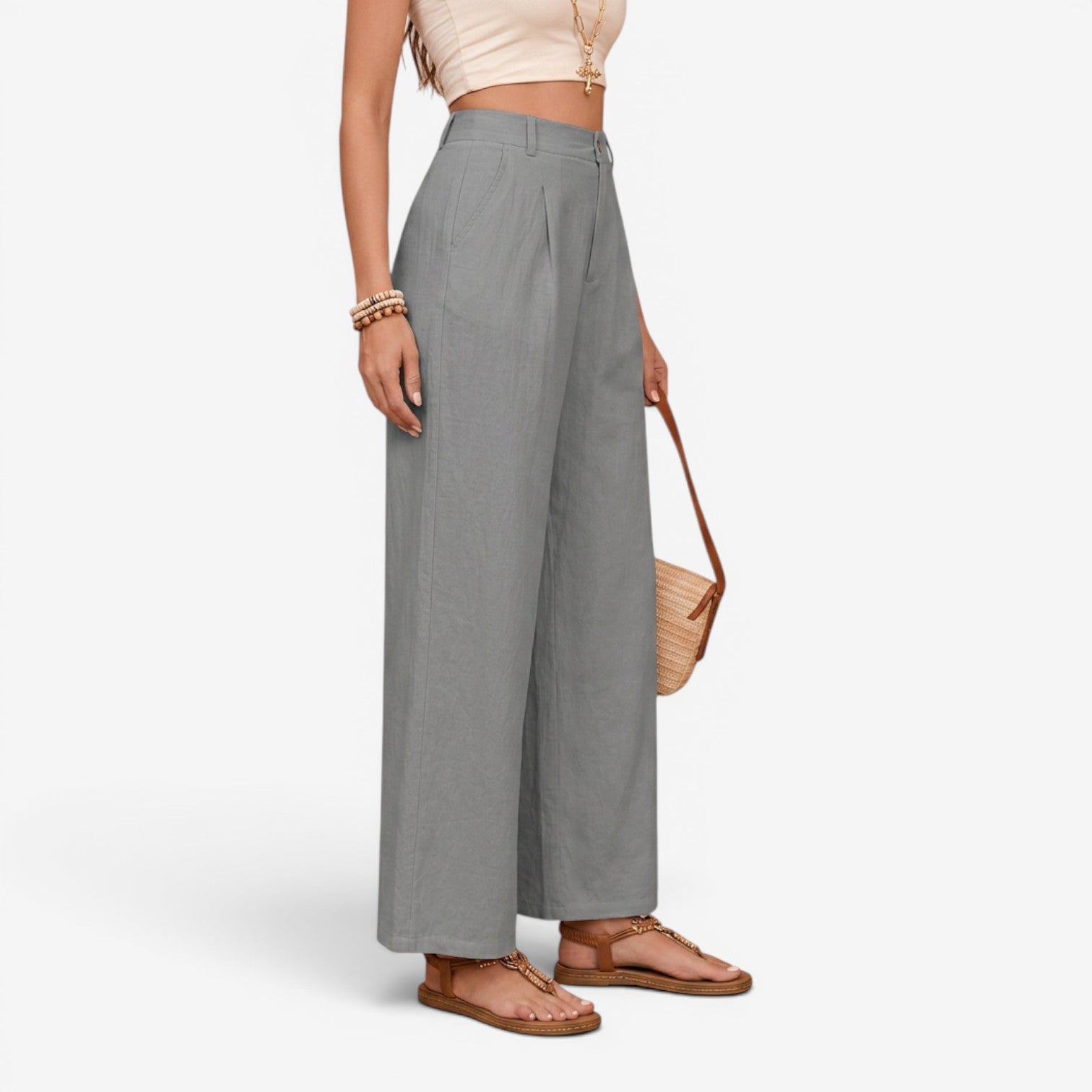 Pantalón de Lino Pierna Ancha para Mujer